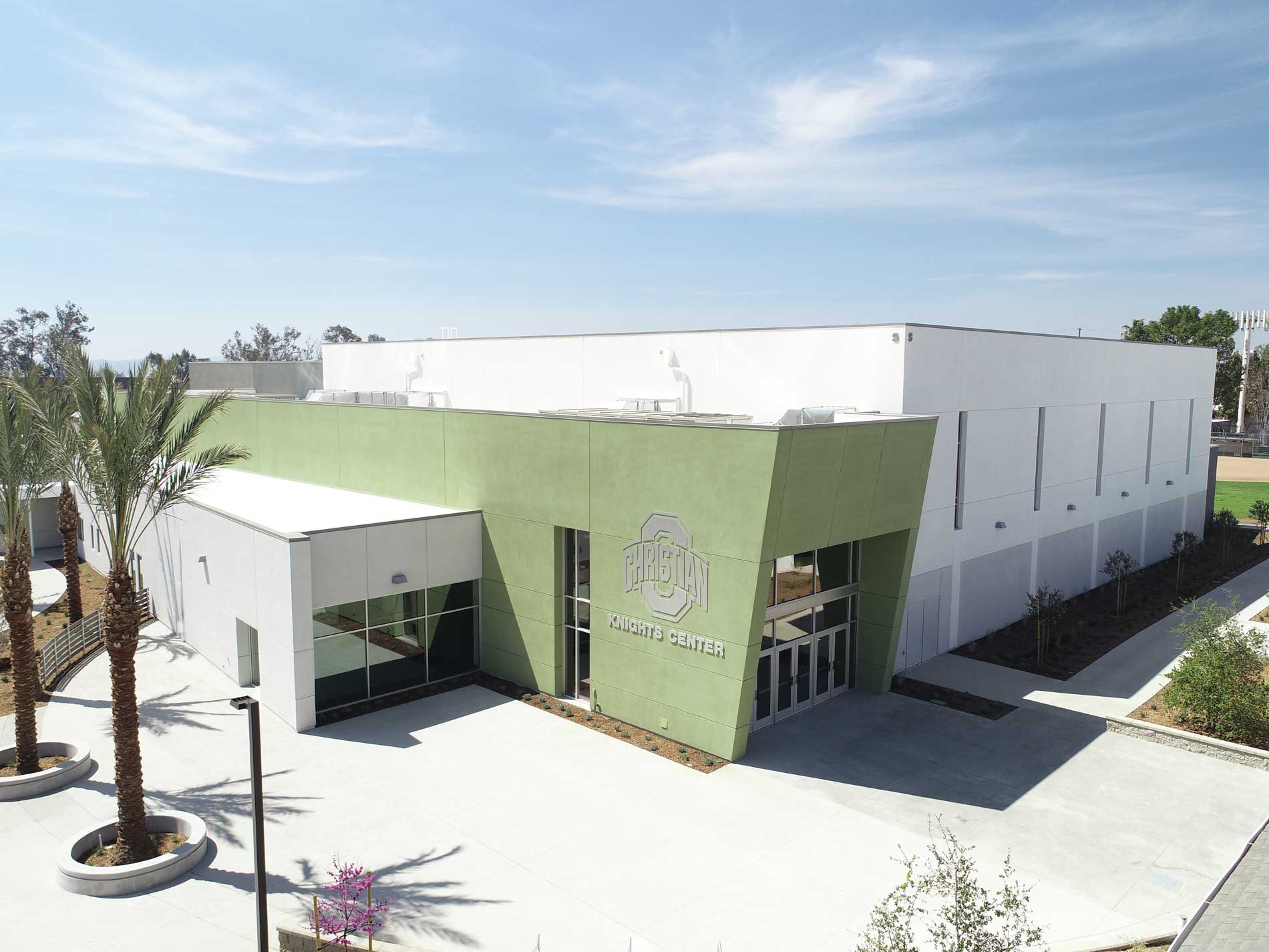 Entrance view of Ontario Christian High School Gym and Student Center