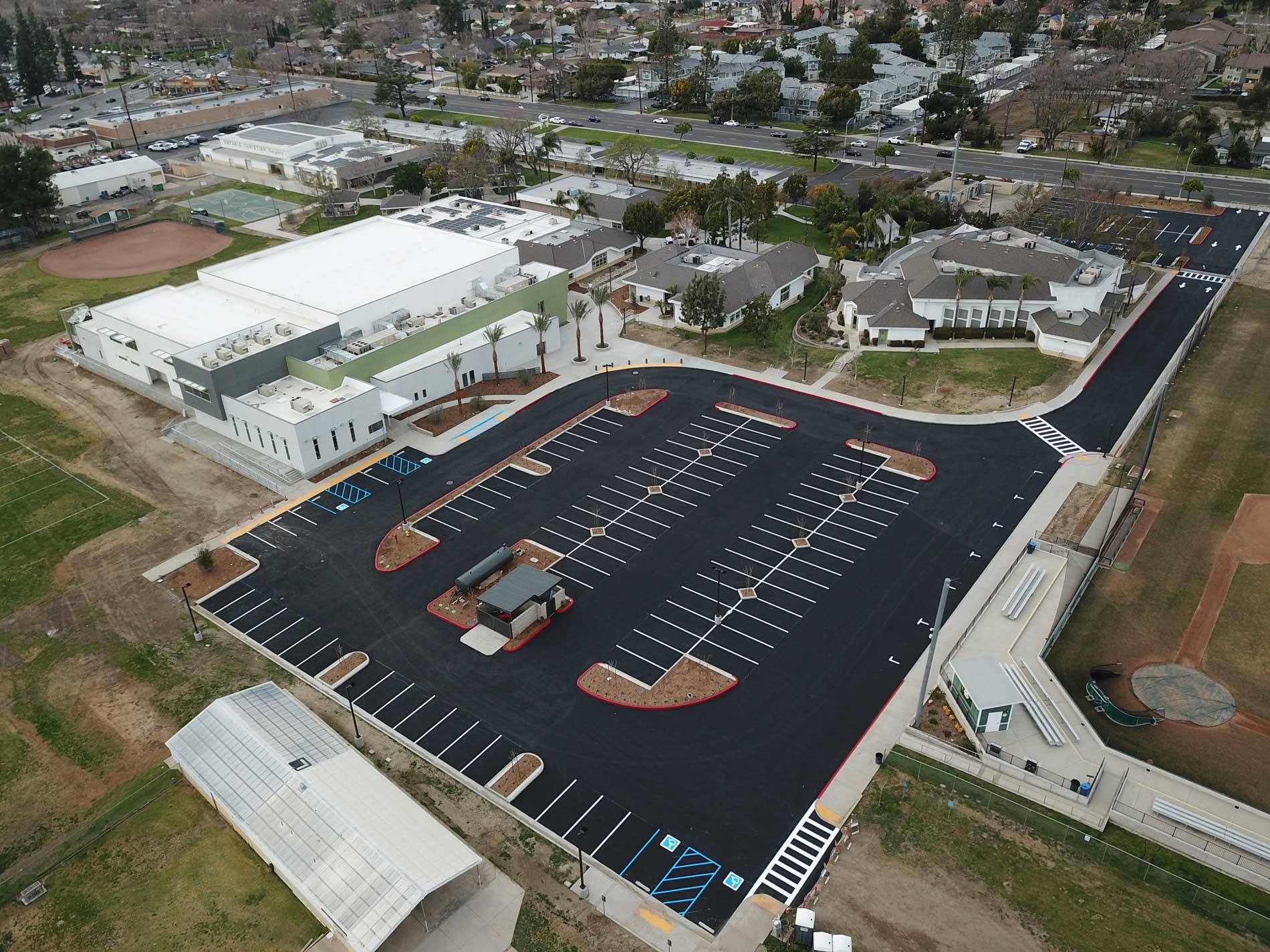 Aerial view of Ontario Christian High School Gym and Student Center
