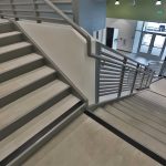 View looking down the stairs at Ontario Christian High School and student center